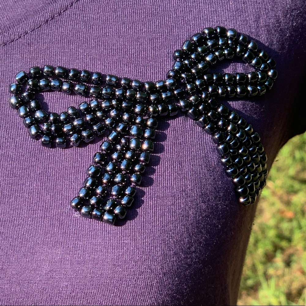 Gorgeous Purple Beaded Bow Tee